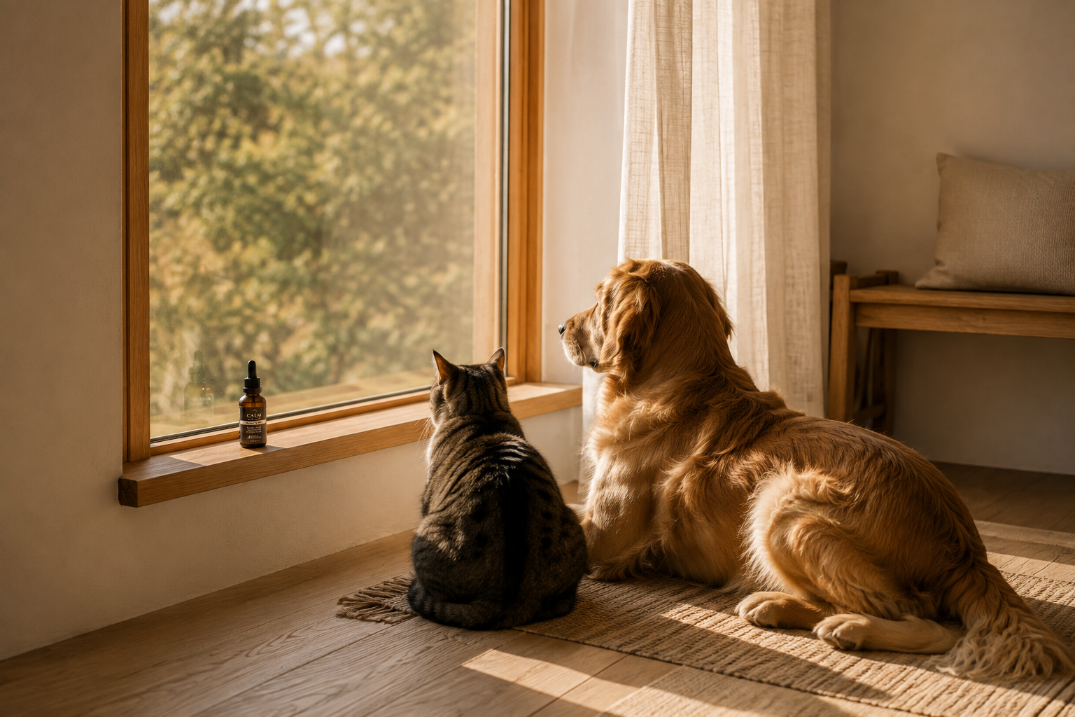 Calm cat and dog Companions by the Window